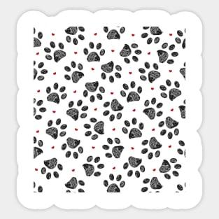 Black paw print with red hearts pattern Sticker